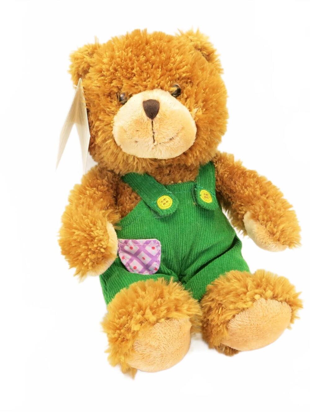 Applause by Russ Corduroy Plush Bear Stuffed Animal 9.5" In Green Overalls